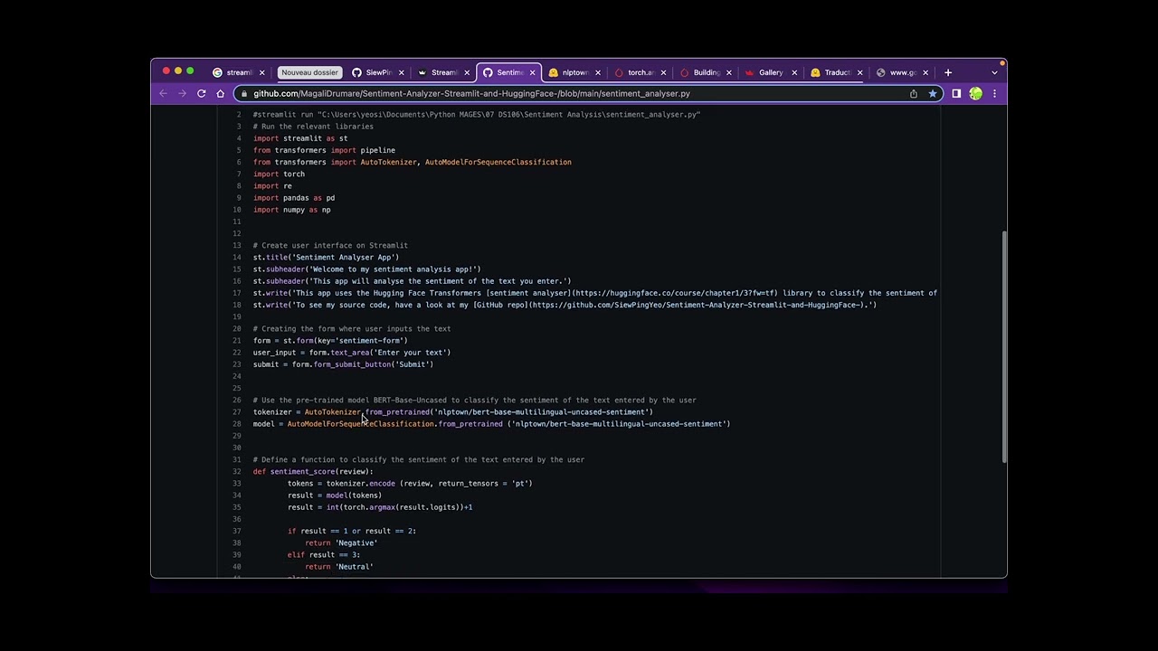 Huit minutes Streamlit & Hugging Face & PyTorch (Sentiment Analyser)