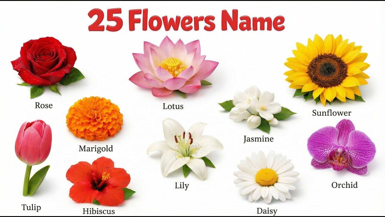 25 Fowers Name for Kids | फूलों के नाम | Flowers Name in Hindi and English | ABC Kudos Tv