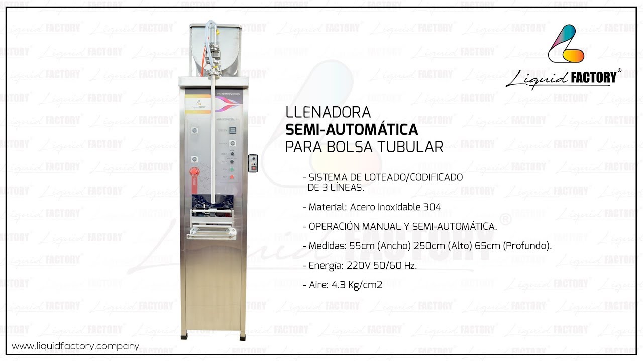 Llenadora de Bolsa Tubular Semi Automatica con Codificadora - Loteadora liquid Factory Colombia