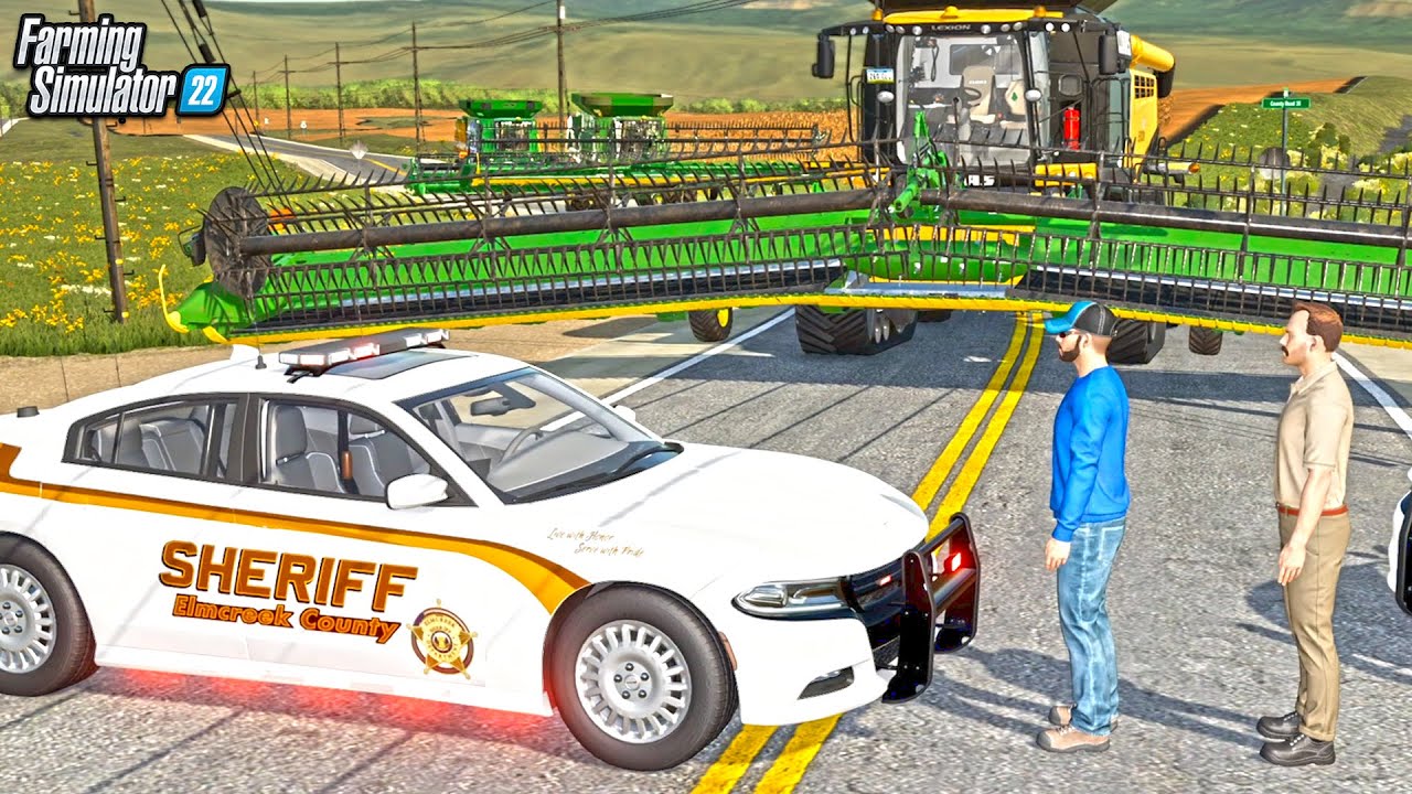 SHERIFF PULLS OVER FARMER FOR DRIVING COMBINE DOWN ROAD! (ROLEPLAY) | FS22