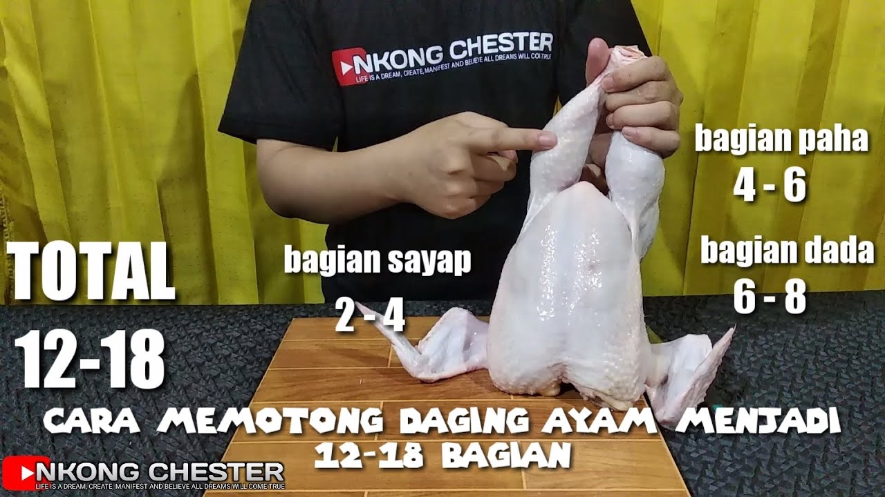 Cara memotong daging ayam 12-18 bagian