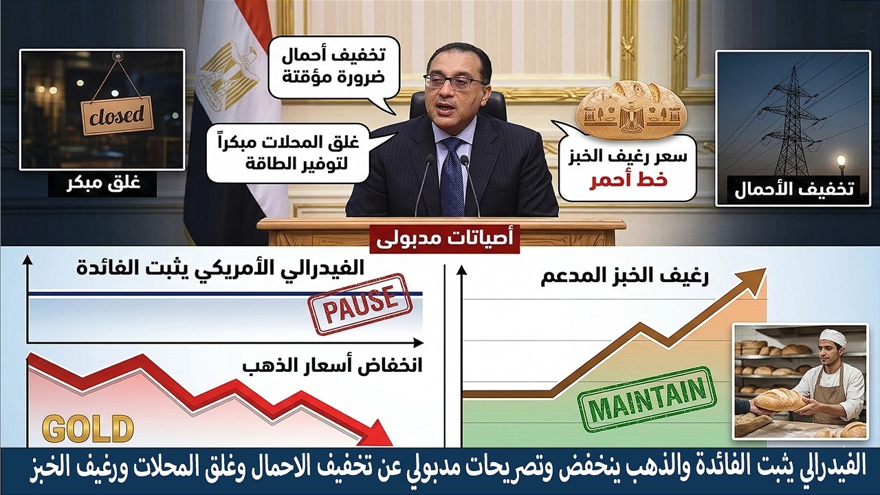الفيدرالي يثبت الفائدة والذهب ينخفض وتصريحات مدبولي عن تخفيف الاحمال وغلق المحلات ورغيف الخبز