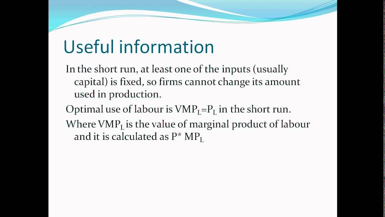 Microeconomics  Optimal input use in the short run