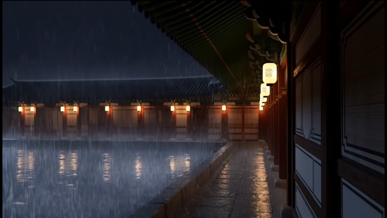 Rain on Korean Royal Palace  Peace & Calm  10 Hours