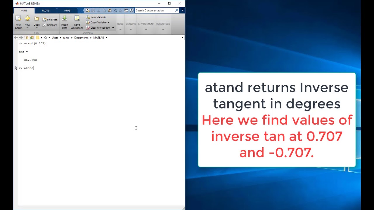 How MATLAB atand gives inverse tangent in degrees