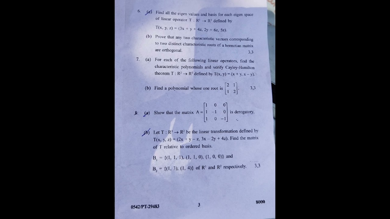 Linear algebra (maths) || B.A/B.sc-3( semester 6) ||2023 Question paper||Punjab university