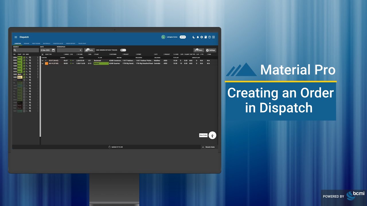 Material Pro - Creating an Order in Dispatch