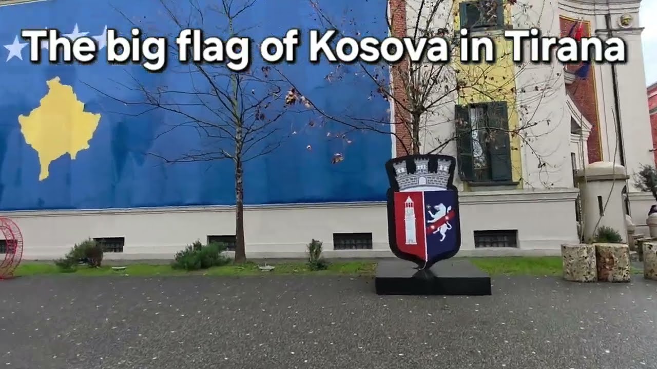 The big flag of Kosovo in the Albanian capital Tirana for February 17, Kosovo Independence Day 2026