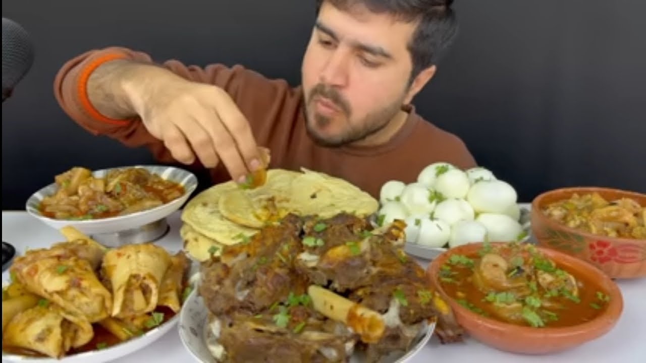 Spicy motton paya curry motton korma curry with butter naan mukbang 
