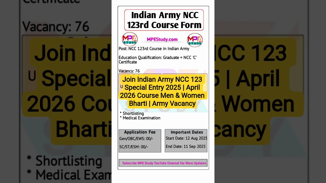 Join Indian Army NCC 123 Special Entry 2025 | April 2026 Course Men & Women Bharti | Army Vacancy