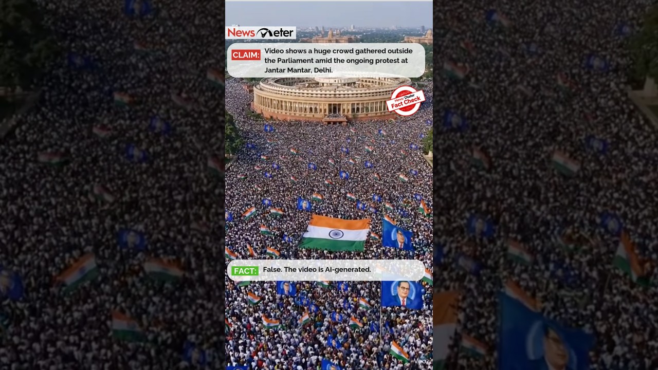 Massive crowd gathers around Parliament? No, clip is AI-generated