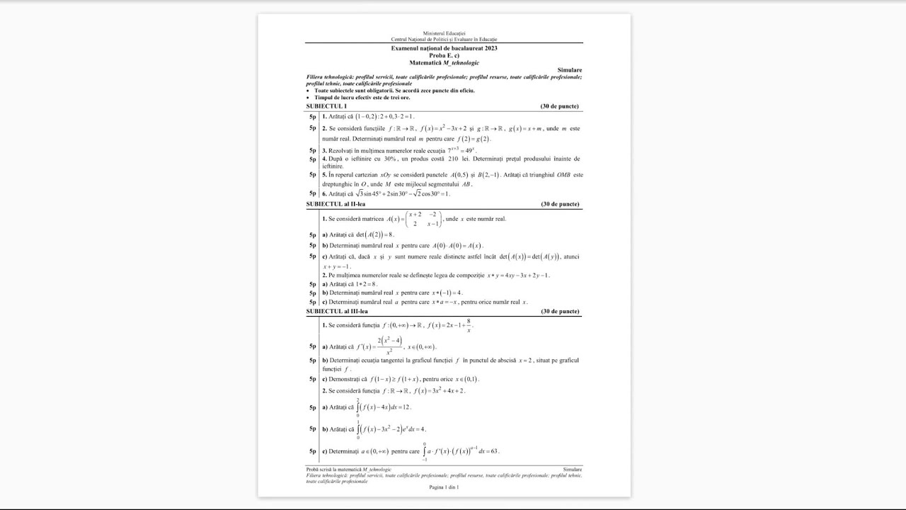 Simulare Bacalaureat 2023 - Tehnologic - Rezolvare Subiect