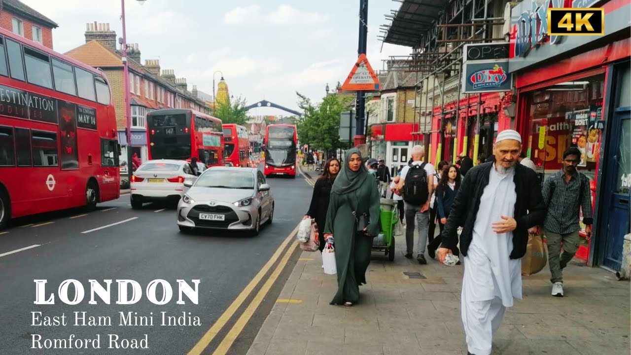 East Ham High Street, Mini India, Romford Road, Multicultural London Walk Tour, 4k HDR