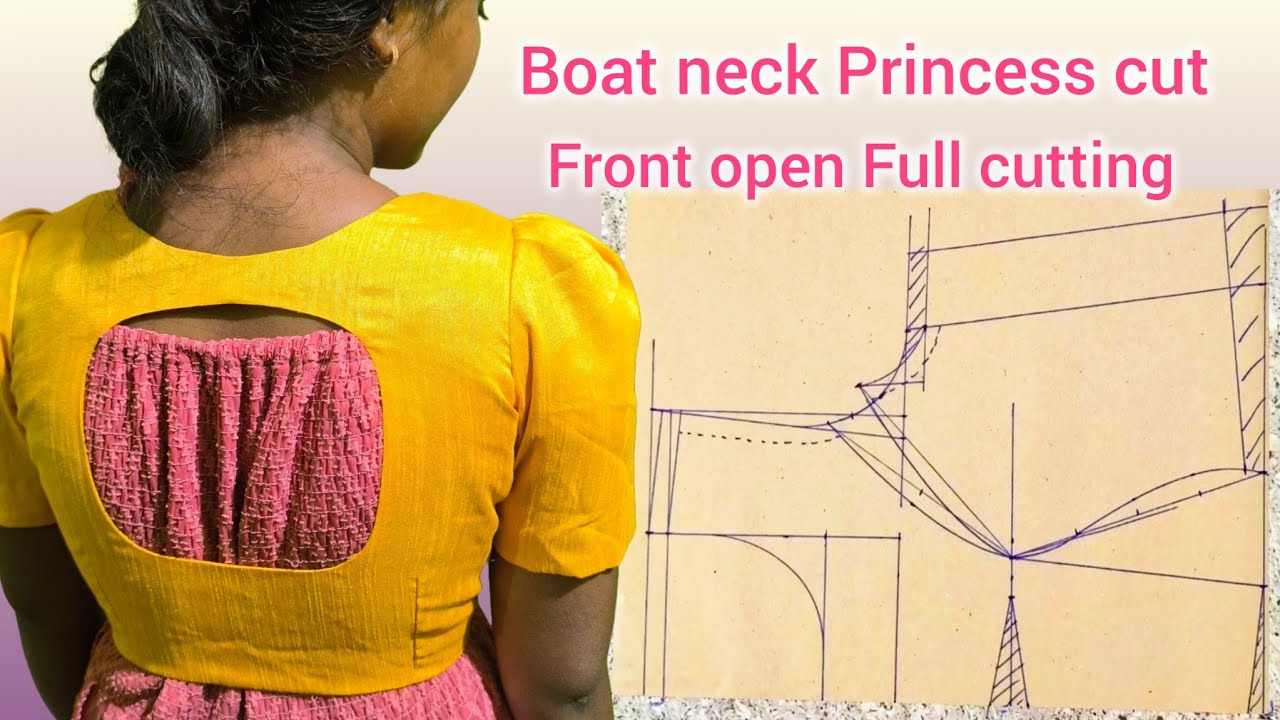Princess కట్  Front ఓపెన్ Boat neck Full Cutting @MahilaTailors #princesscutblousecutting