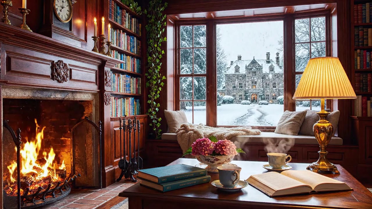 Warm Fireplace Piano Jazz LIVE ⛄ Cozy Winter Cafe Ambience for Study, Work & Relax