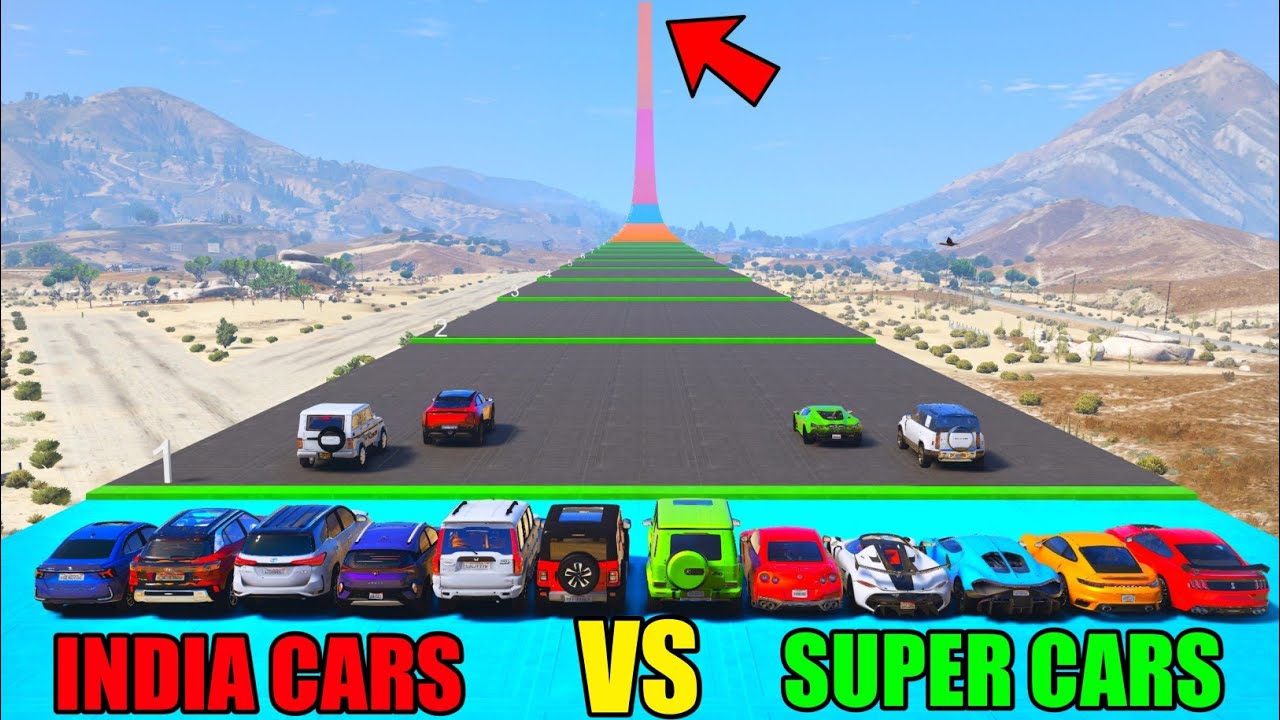 Gta 5 Indian Cars Vs Super Cars Big Stairs Challenge | Gta 5 Gameplay 