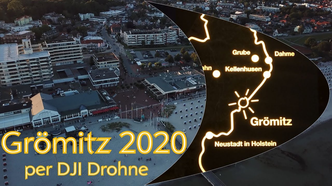Grömitz Juli 2020 Promenade per DJI Mavic Drohne 4K, Goldene Stunde am Abend, Drone Footage Ultra HD