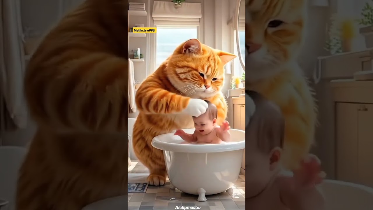 Cat Heroically Rescues Baby From Drowning #youtubeshorts #ai #cat