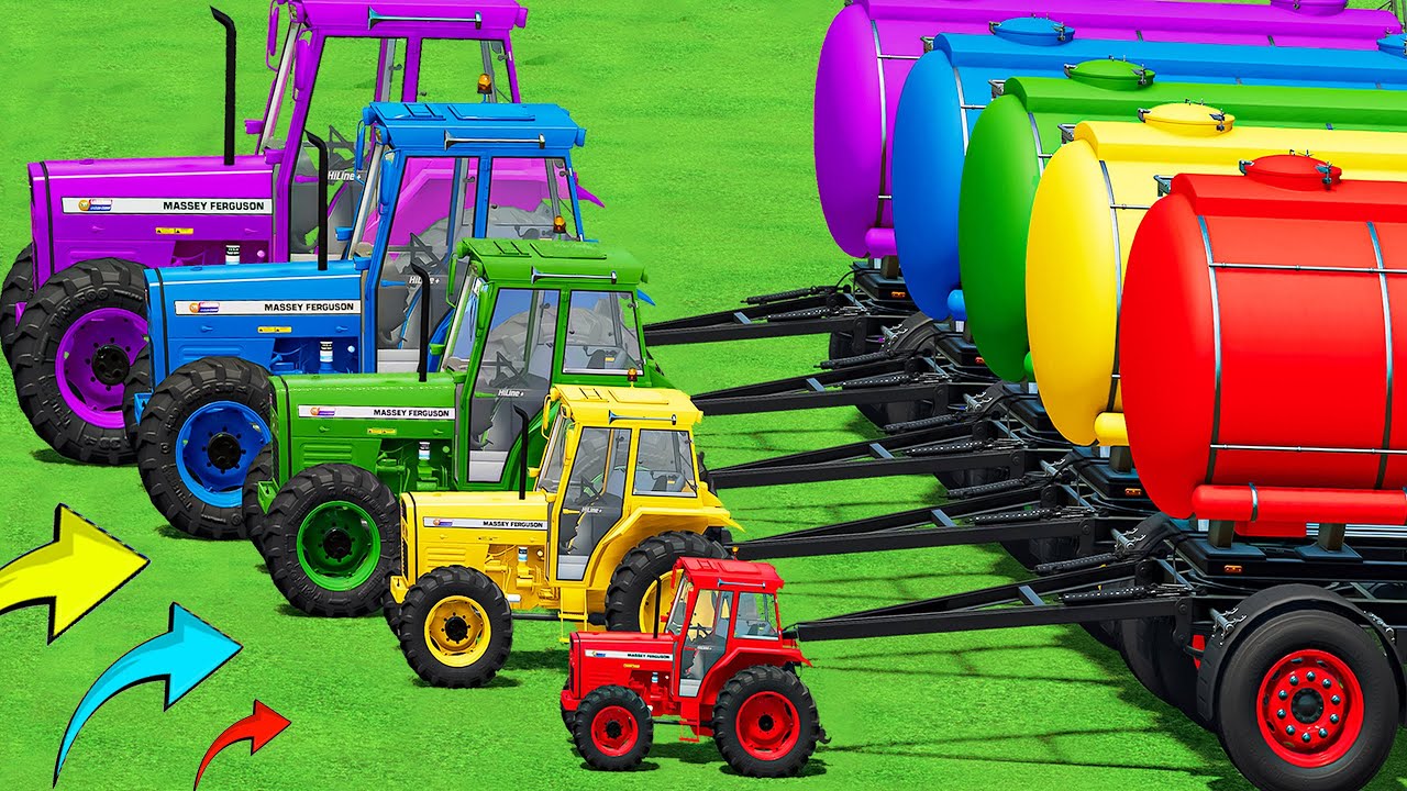 Mini vs GIANT Tractors ON EXTREME Muddy Parkour VS OVERLOAD Transport Challenge with Tractor - FS22