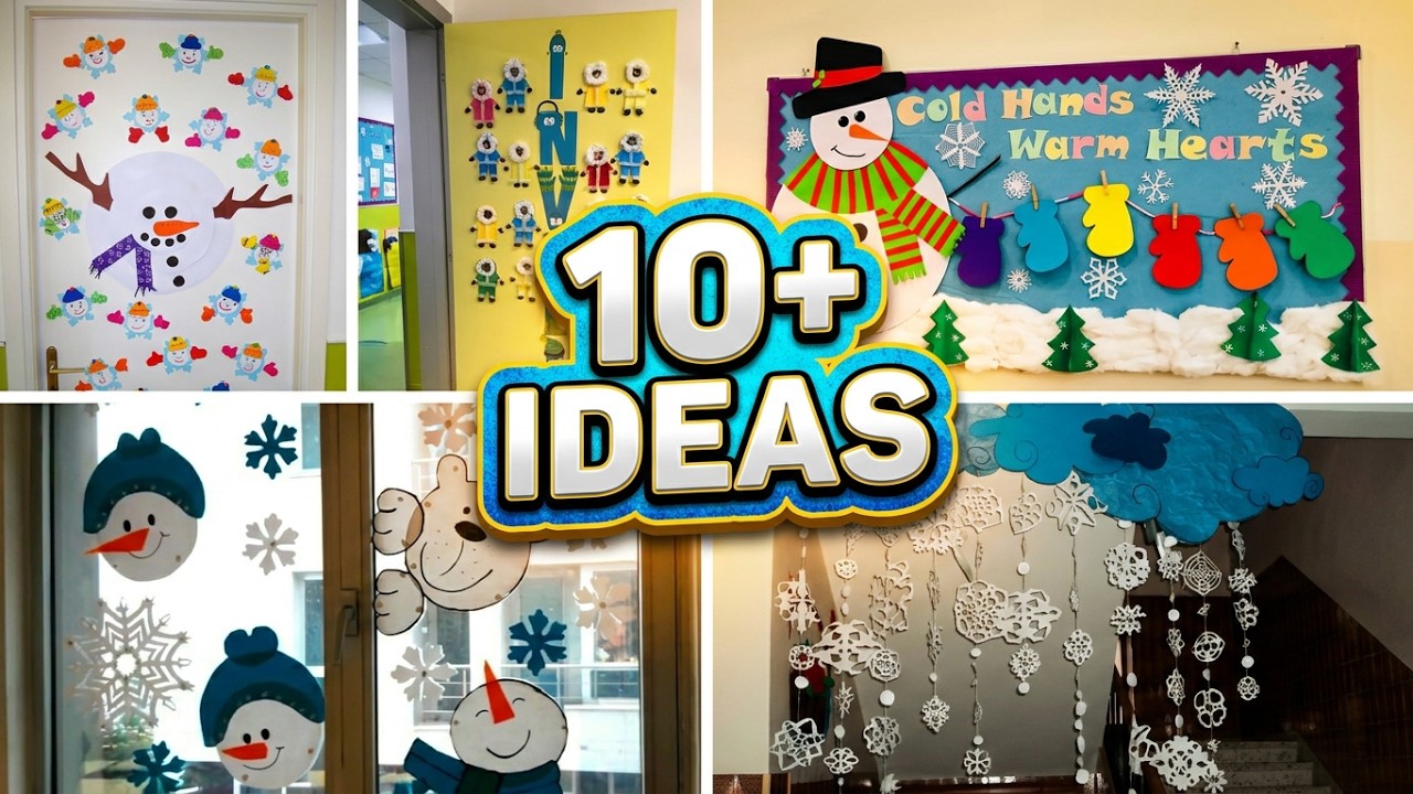 Carteleras y decoraciones escolares para recibir el invierno ❄️ | Ideas creativas y f&aacute;ciles