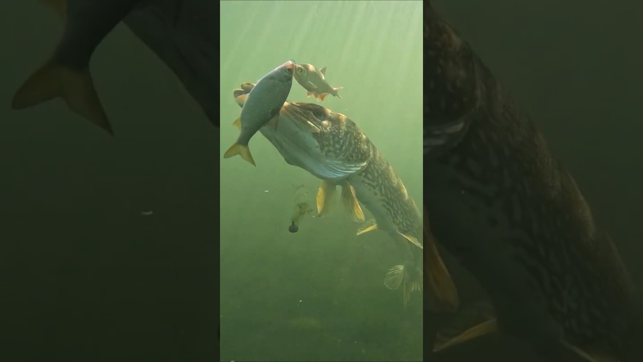 Странное поведение от неопределённого щуки... #щука #рыбалка #underwaterworld