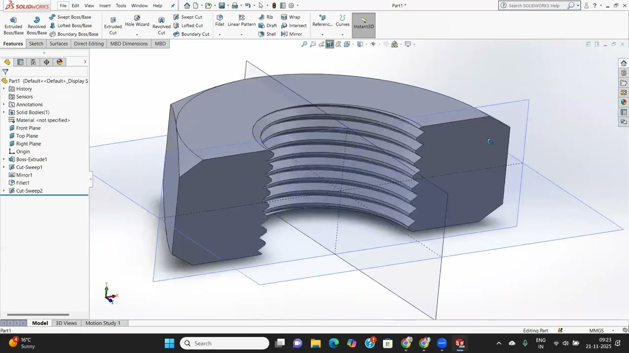 SolidWorks Tutorial: Mastering Swept Cut & Loft Boss | Part 09