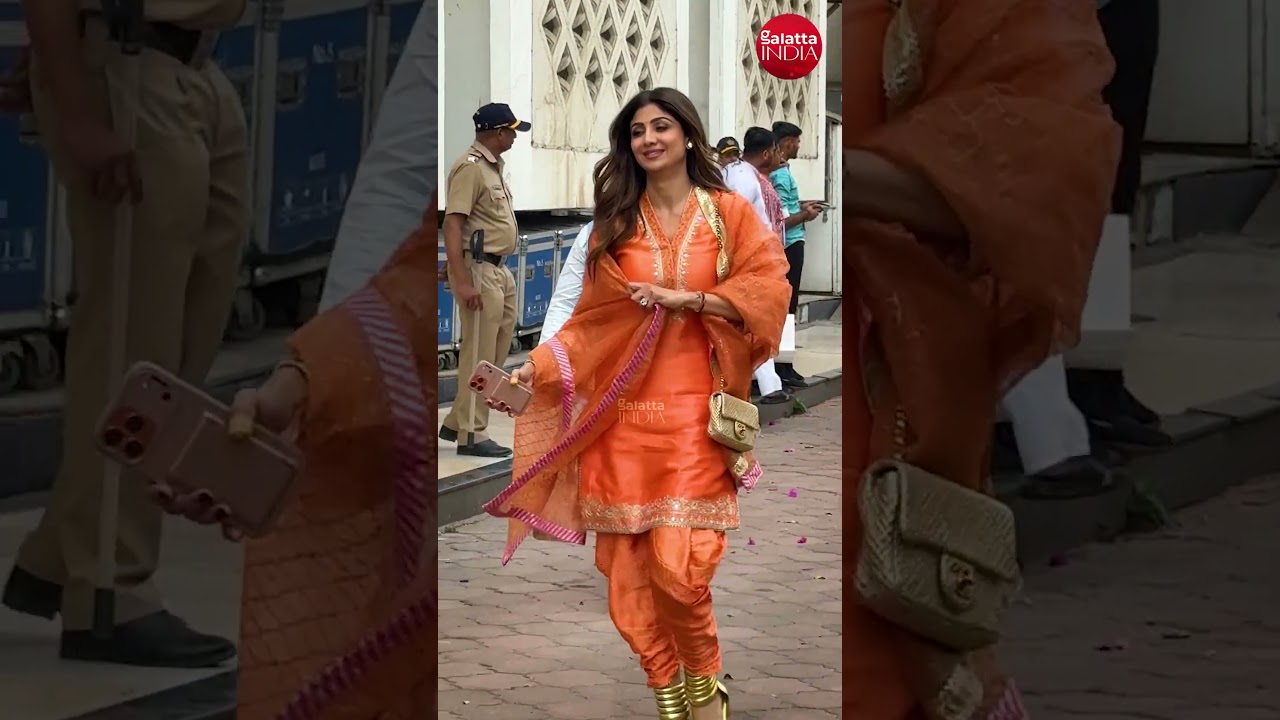 Shilpa Shetty spotted in a radiant orange outfit leaving a RSS event today🧡#shilpashetty #galatta