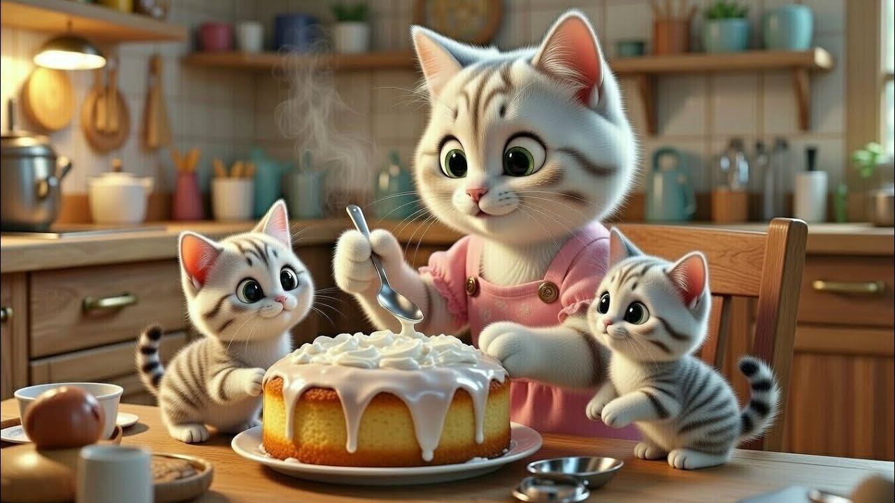 Mama Cat's Flour & Love: Baking a Magical Cake with Little Cat 🐾  Pixar Style Animation | Cat Video