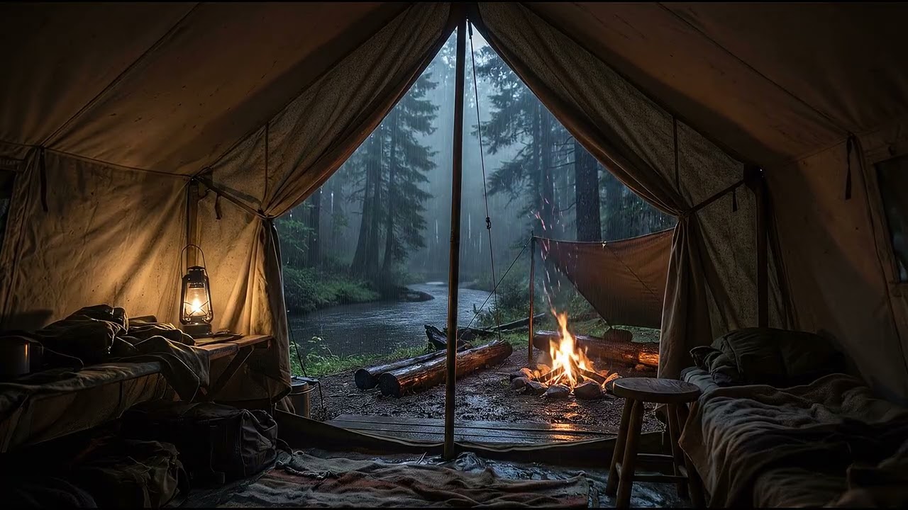 Rainy Camping Night in a Cozy Tent 🌧️🔥 Campfire & Rain Sounds for Deep Sleep 4K