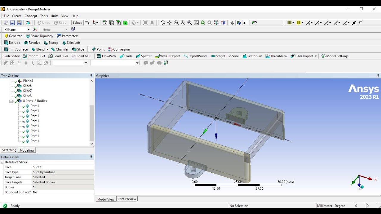 ANSYS Tutorial: How to use Slice Command to Split Bodies using Design Modeler.