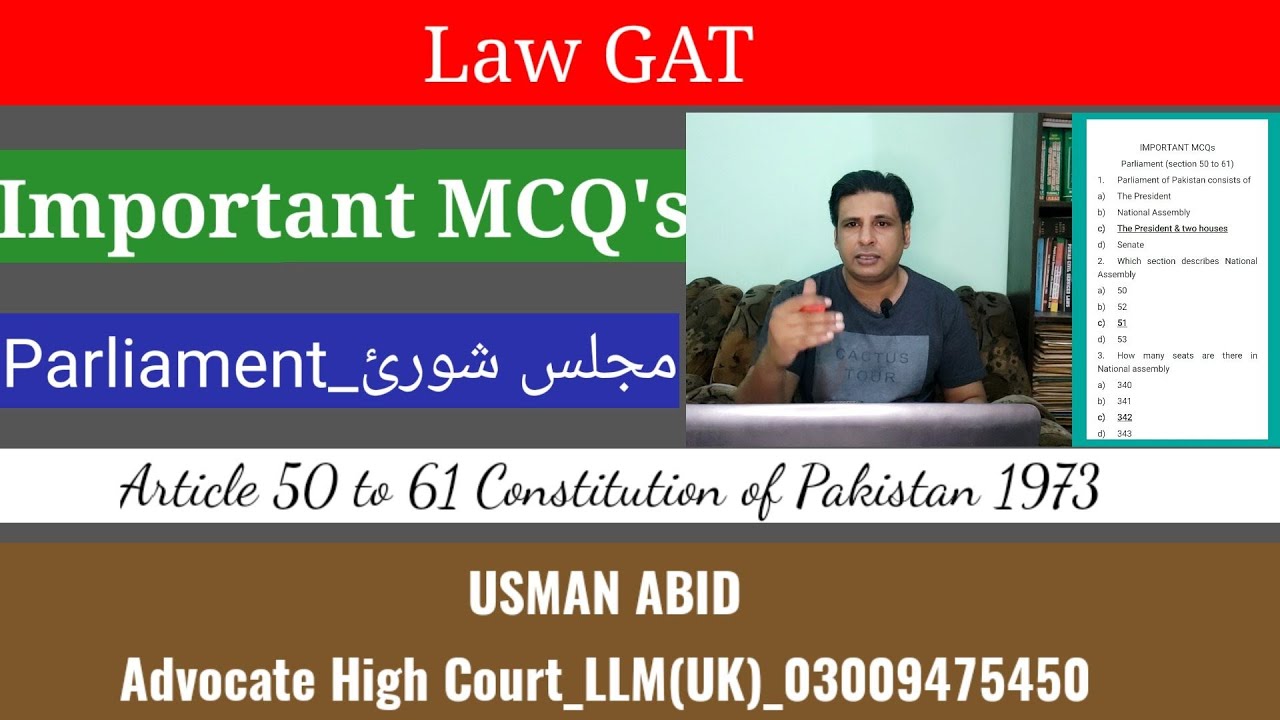 Parliament|مجلس شورئ|article 50 to 61 constitution of Pakistan 1973 |Law GAT|Important MCQ's