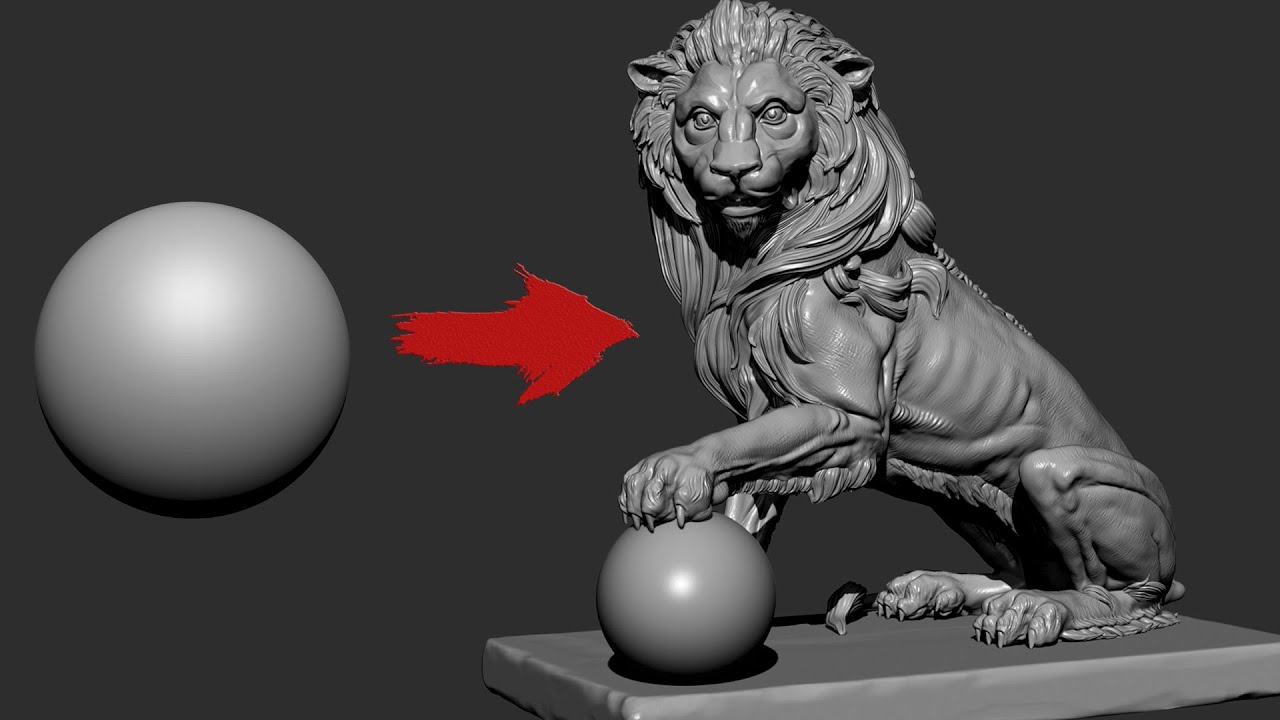 Zbrush 2020 - Blocking Big Shapes of this Lion Statue - Timelapse Video Part 01