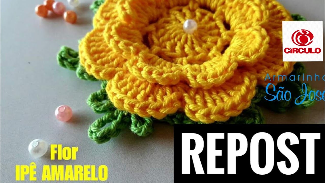 Flor ipê amarelo repost . crochê da Nanda