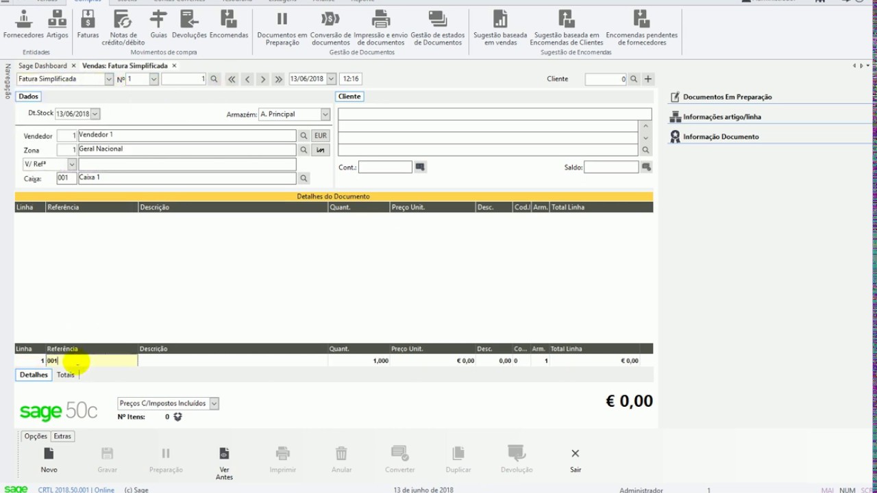 Sage 50C Funcionalidades Ecra Vendas