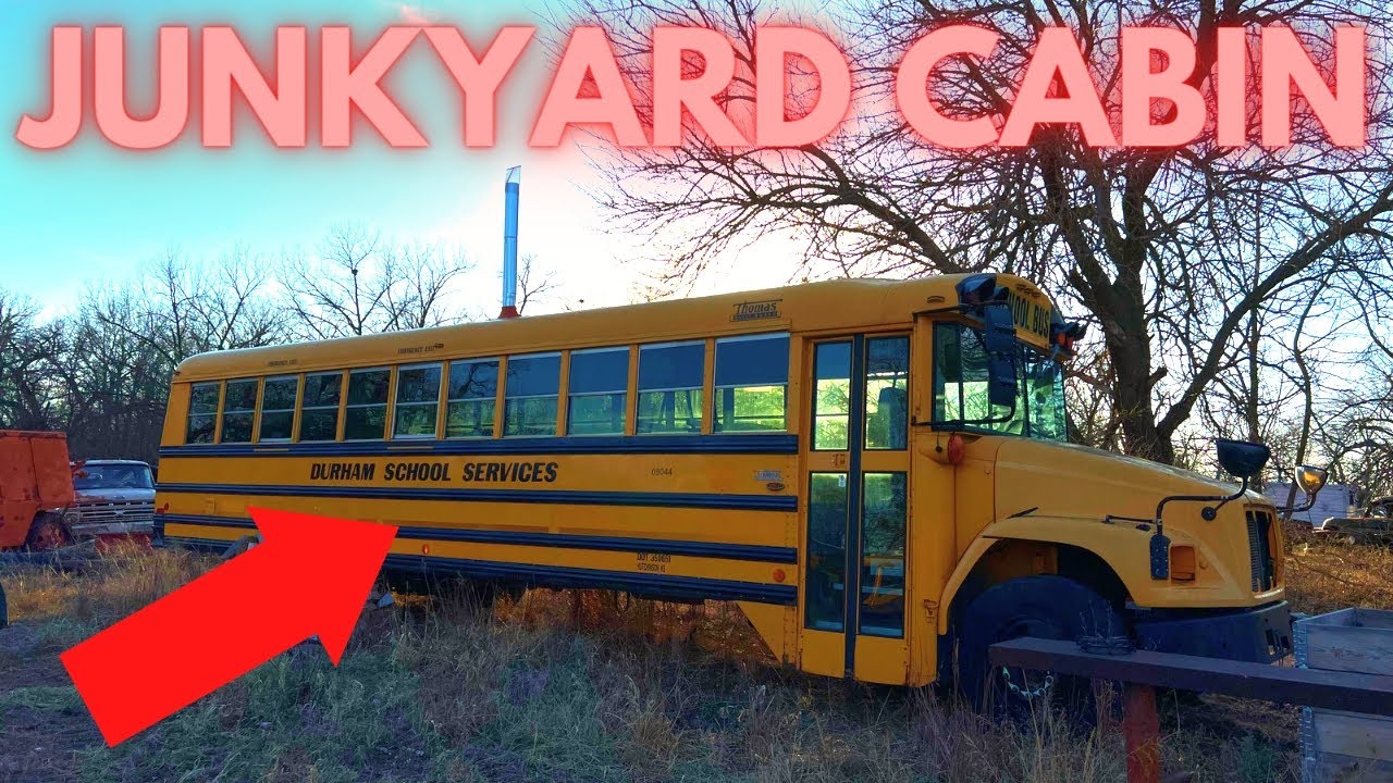 I Started Turning an Abandoned SCHOOL BUS into a JUNKYARD CABIN! (Wood Burning Stove Installed)