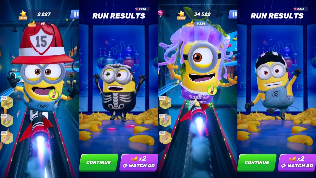 Firefighter vs Skeleton Bob vs Jellyfish Stuart vs Referee | New Minion rush |