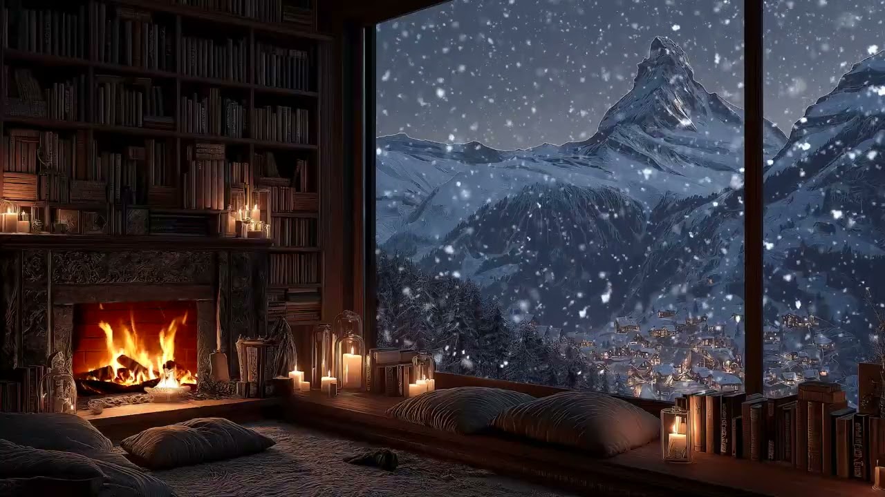 Midnight Snowroom – Enclosed Winter Silence, Cold Air, Falling Snow & Deep Midnight Atmosphere