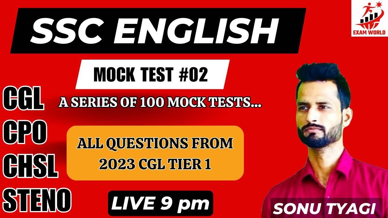 SSC English Mock Test 02 || CGL CPO CHSL MTS STENO - Previous Year Papers || Sonu Tyagi Sir