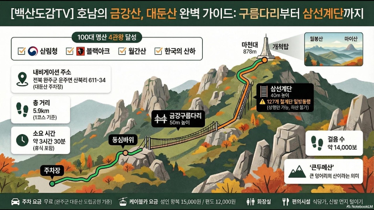 대둔산(전북 완주군, 충남 논산군) | 100대명산 산행기록/ 주차장 –  동심바위 – 구름다리 – 삼선계단 – 정상 – 용문골 삼거리 - 칠성봉 전망대 – 장군바위 –  주차장