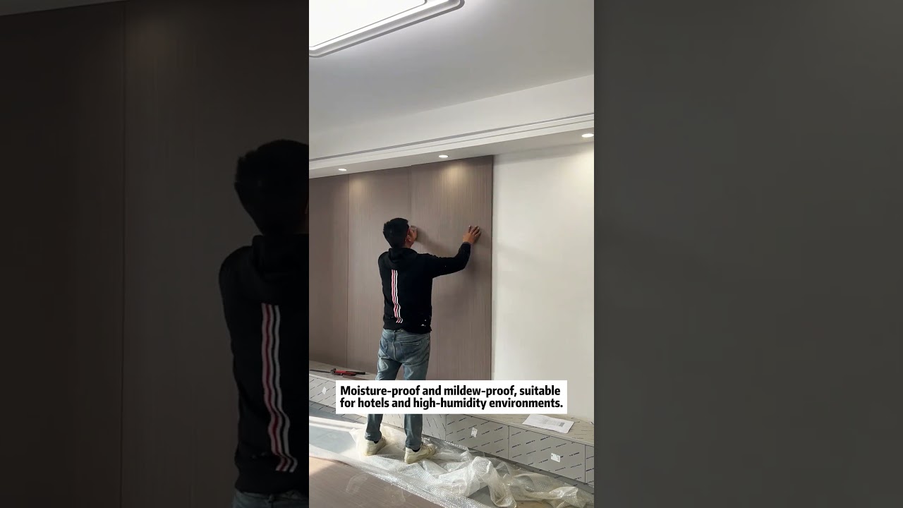 Bamboo charcoal wood veneer background wall. Interior wall panel supplier. Interior wall panels.