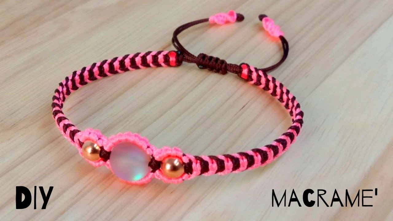 Two Color Double Square Knot Macrame Bracelet With Beads