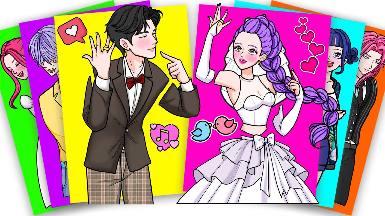 Happy Wedding of Huntrix and Saja Boys - Kpop Demon Hunters Sticker Book | paper diy