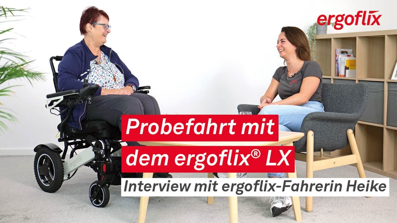 Probefahrt mit dem faltbaren Elektrorollstuhl ergoflix® LX | Interview mit ergoflix-Fahrerin Heike