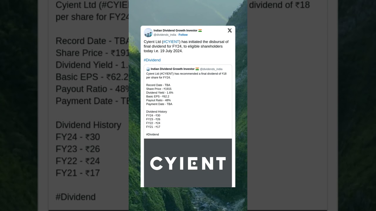 Cyient Ltd final dividend for FY24 credited in bank accounts of shareholders. #StockMarket #Shorts
