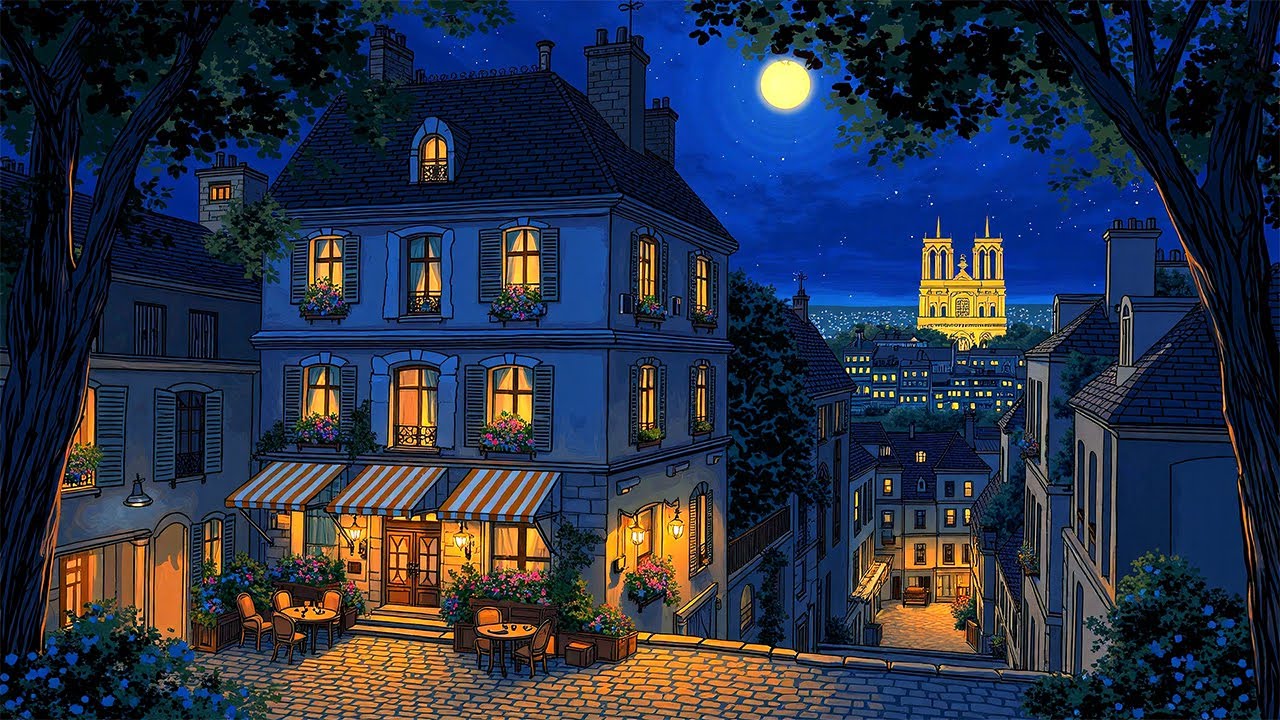 a warm night in paris with 1930s classic oldies playing in another room