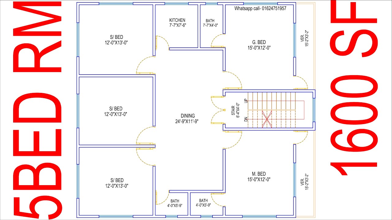 HOUSE PLAN DESIGN | EP 02 | 1600 SQUARE FEET 5 BEDROOMS HOUSE PLAN | LAYOUT PLAN