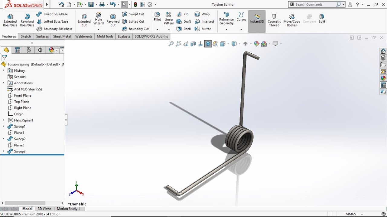 Проектирование пружины кручения с использованием SolidWorks