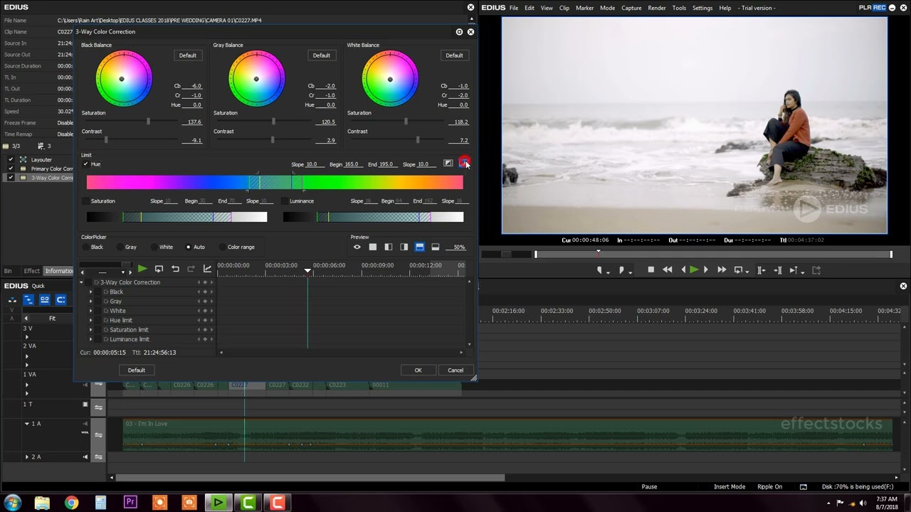 32 COLOR CORRECTION 3 WAY COLOR CORRECTION || Wedding Film Maker || Edius Classes