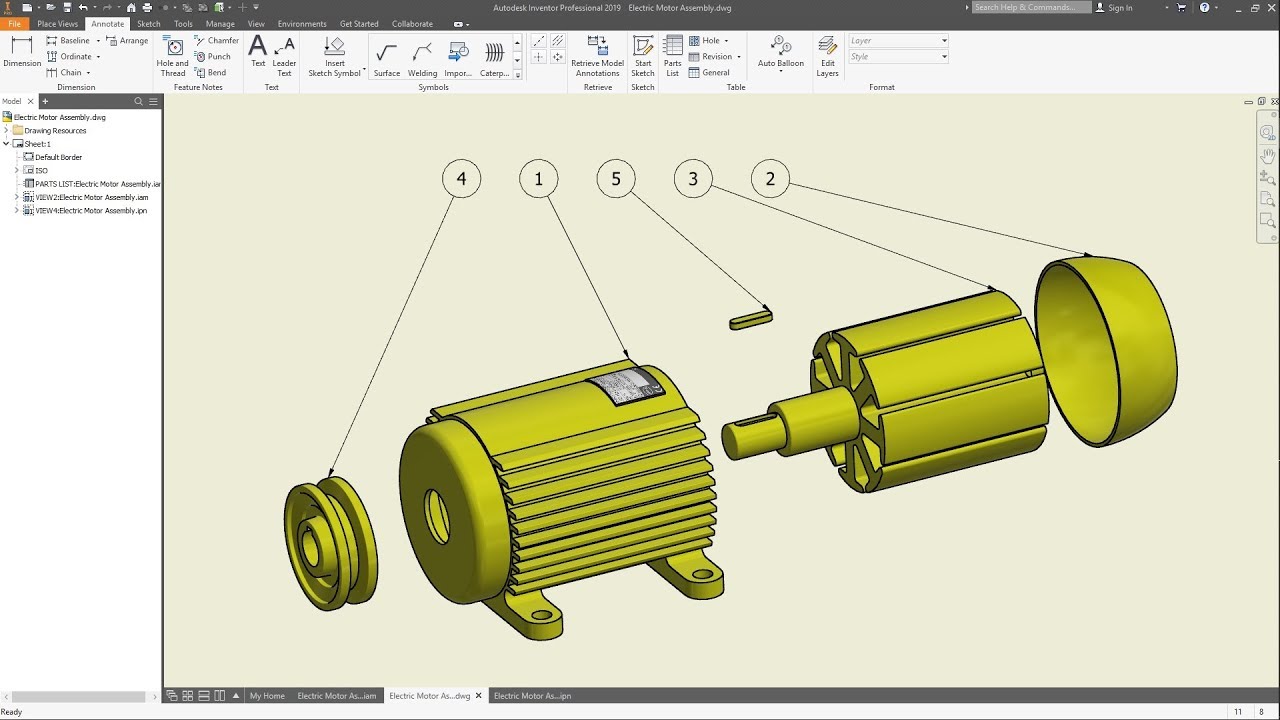 INVENTOR 2019 - ELECTRIC MOTOR ASSEMBLY - DRAWING