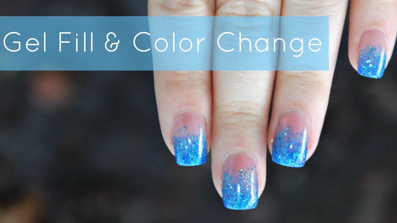 HOW TO: Gel Nails Fill & Color Change | Blue Glitter Fade Tutorial